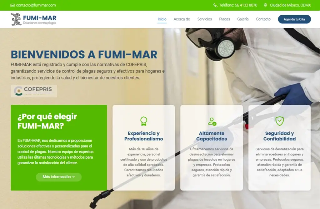 Captura de pantalla del proyecto: FUMIMAR - Fumigación y Control de Plagas